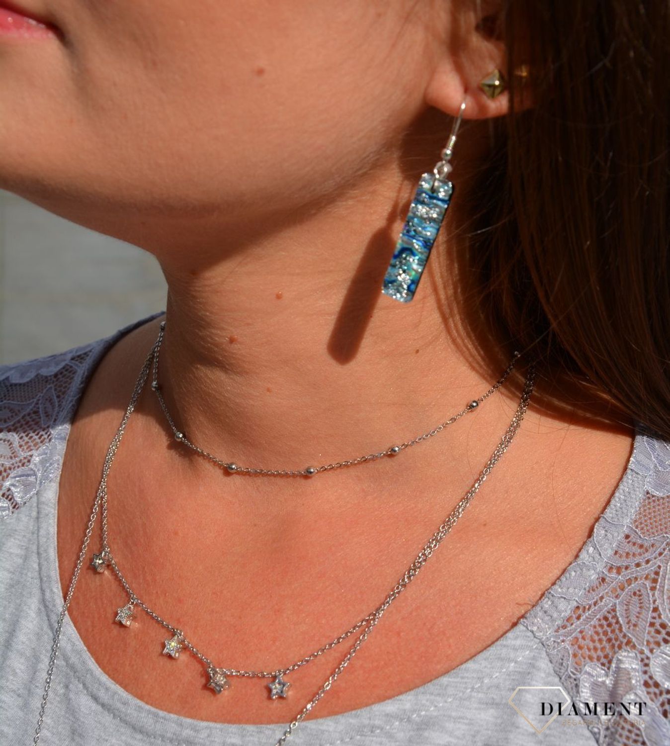 Kolczyki wiszące szkło weneckie niebiesko-srebrne Murano 08.jpg